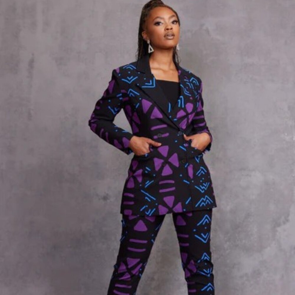 Uyai Women's African Print Stretch Blazer and Matching Talia Pants Set